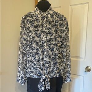 Banana Republic Button-Up Tie Front Blouse with Blue Floral Print